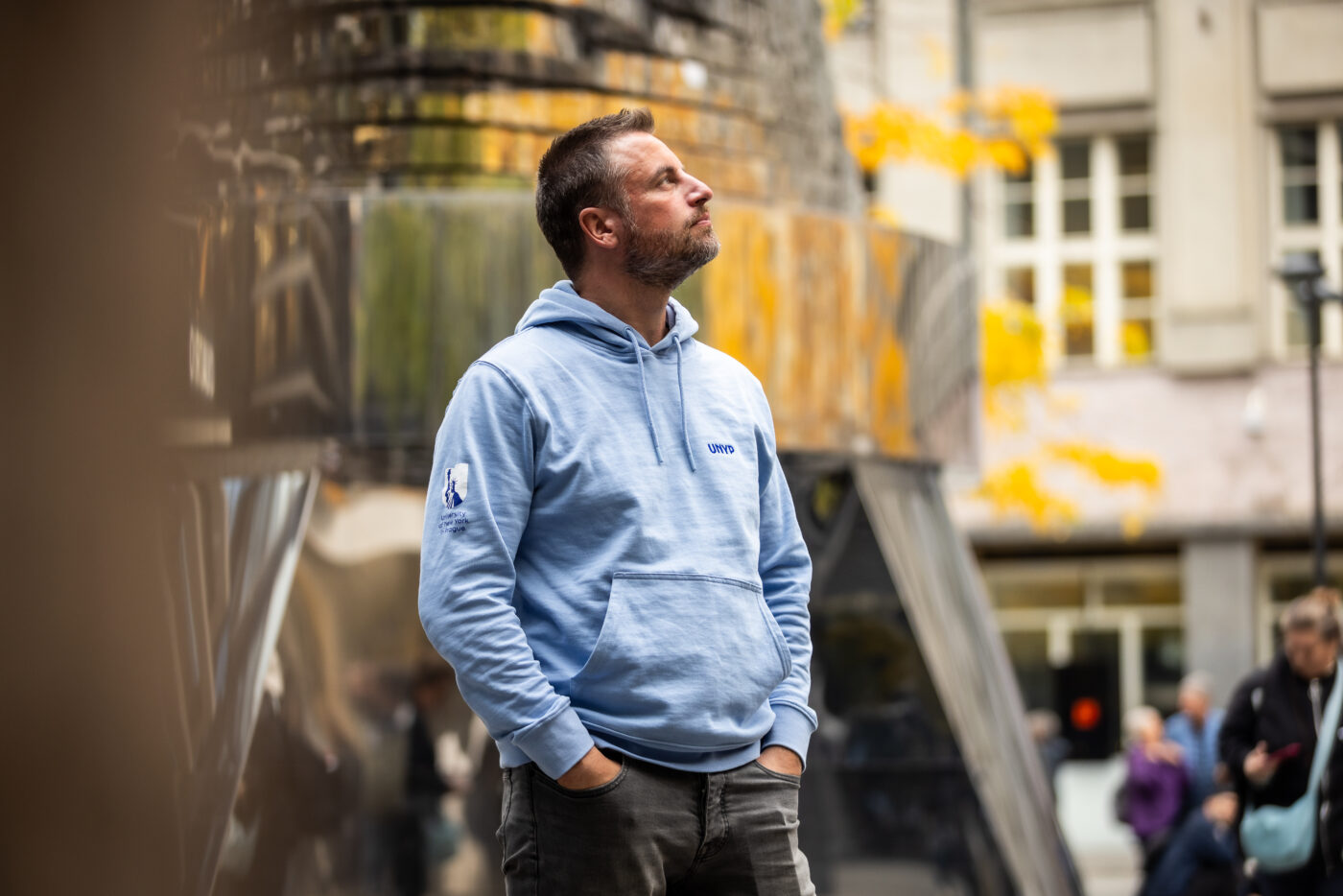 Graduate professional student reflecting on career goals during MBA program